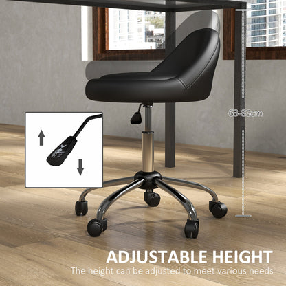 Stool with Wheels, Swivel Seat, Adjustable Height and PU Faux Leather Upholstery, Black