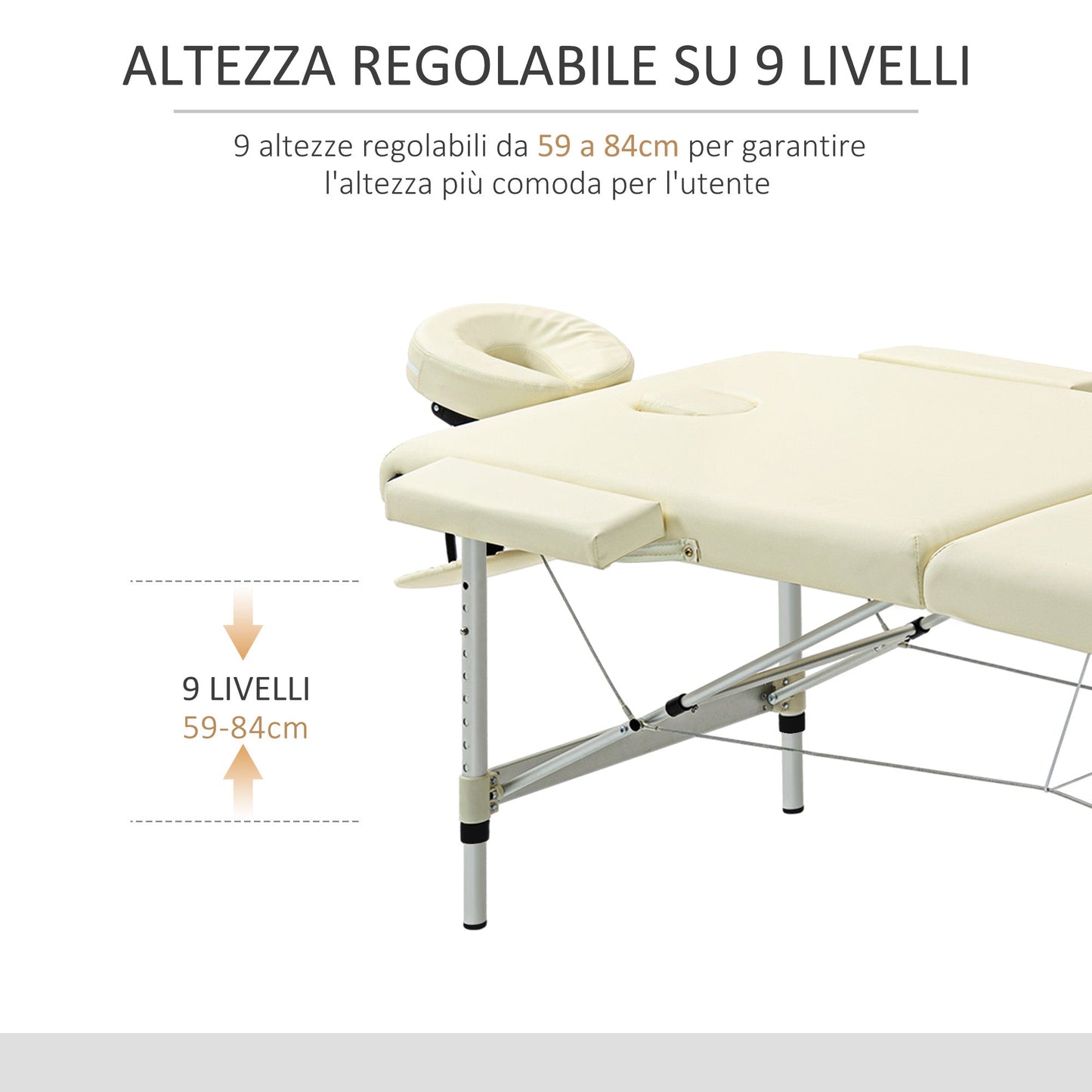Professional Foldable Massage Table, Adjustable Height and Transport Bag, Cream-white