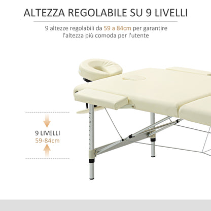 Professional Foldable Massage Table, Adjustable Height and Transport Bag, Cream-white