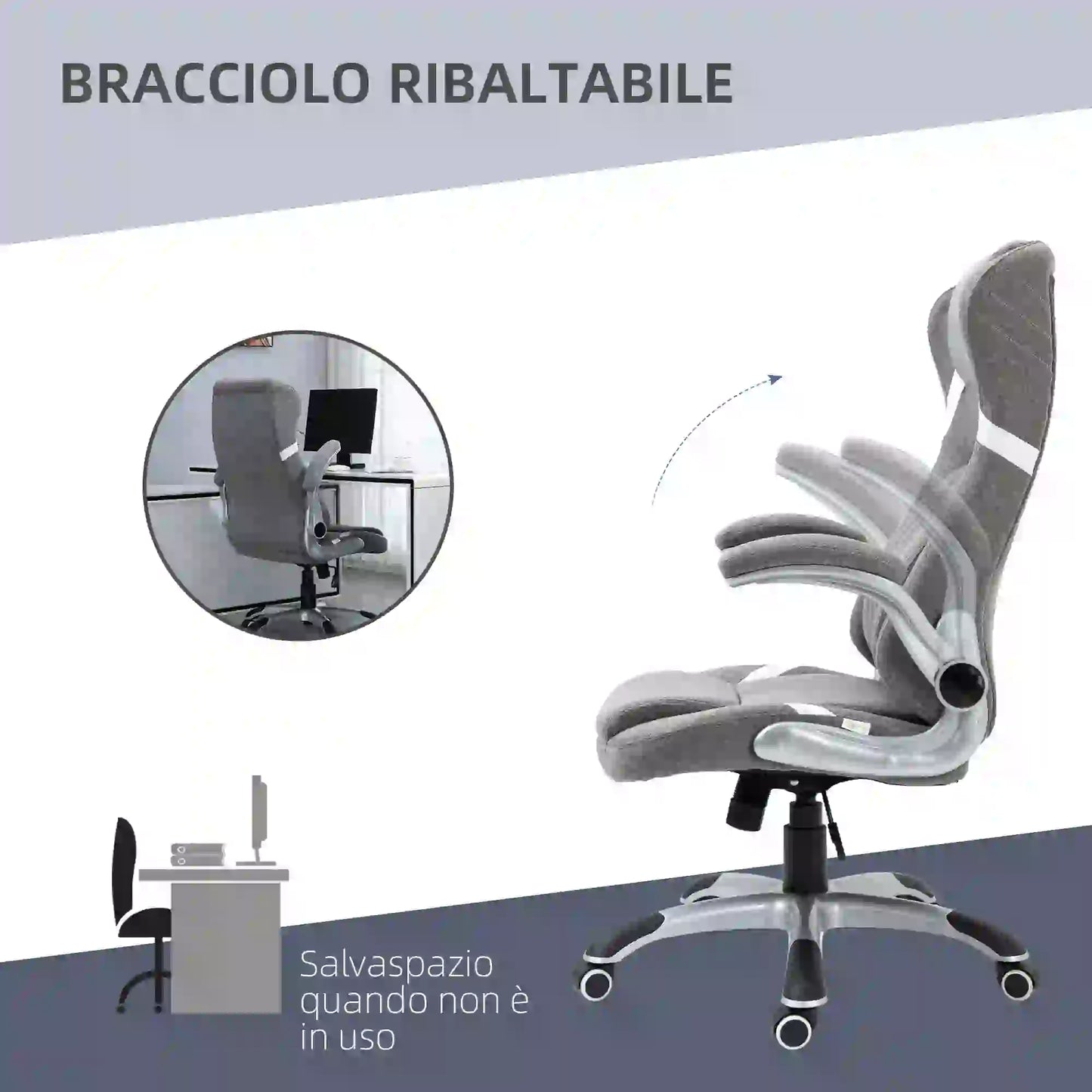 Breathable Fabric and Steel Reclining Office Chair with Adjustable Height, 68x76x109-117 cm