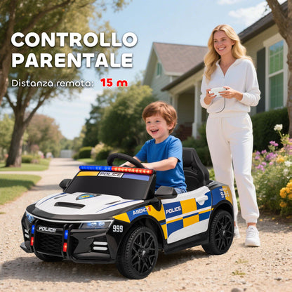 Electric Police Car for Kids with Remote Control, Horn and Built-in Music, 96x60x45 cm
