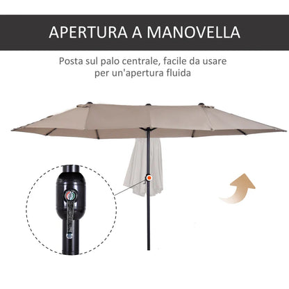 Double Garden Umbrella with Crank Opening, in Steel and Polyester, 460x270x240 cm