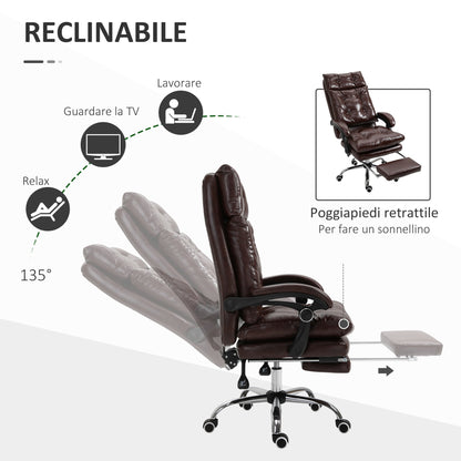 Ergonomic Presidential Faux Leather Office Chair, Swivel Office Chair with Adjustable Height, 135° Reclining and Pull-Out Footrest for Study and Desk, Brown