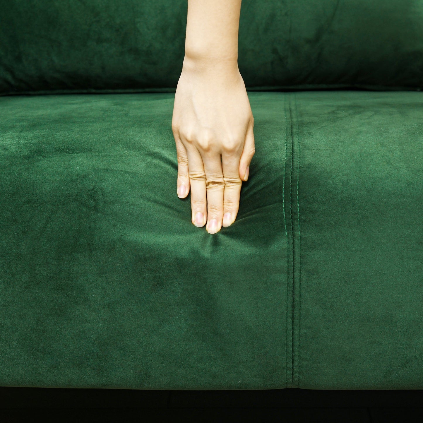 DELUX | Modern 3 Seater Sofa with Padded Cushions, Steel Legs and Velvet Fabric, 200x88x76 cm, Green