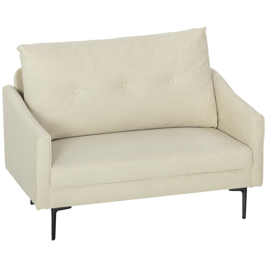 2-Seater Modern Sofa with Quilted Backrest and Velvet Upholstery, 124x73x92 cm, Cream