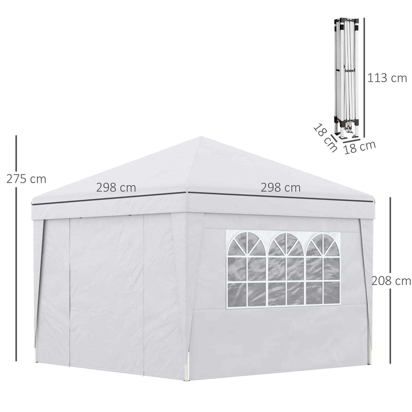 3x3 m Folding Gazebo with Adjustable Height & Windows – White