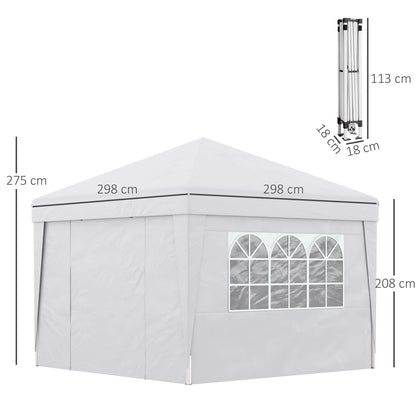 3x3 m Folding Gazebo with Adjustable Height & Windows – White