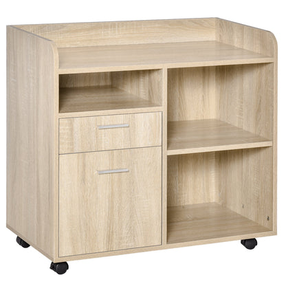 Multi-Use Printer Stand, Office Cabinet, Low Cabinet, Multipurpose Cabinet with 4 Wheels, Oak, 80x40x72cm