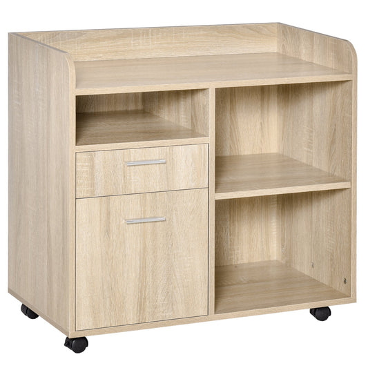 Multi-Use Printer Stand, Office Cabinet, Low Cabinet, Multipurpose Cabinet with 4 Wheels, Oak, 80x40x72cm