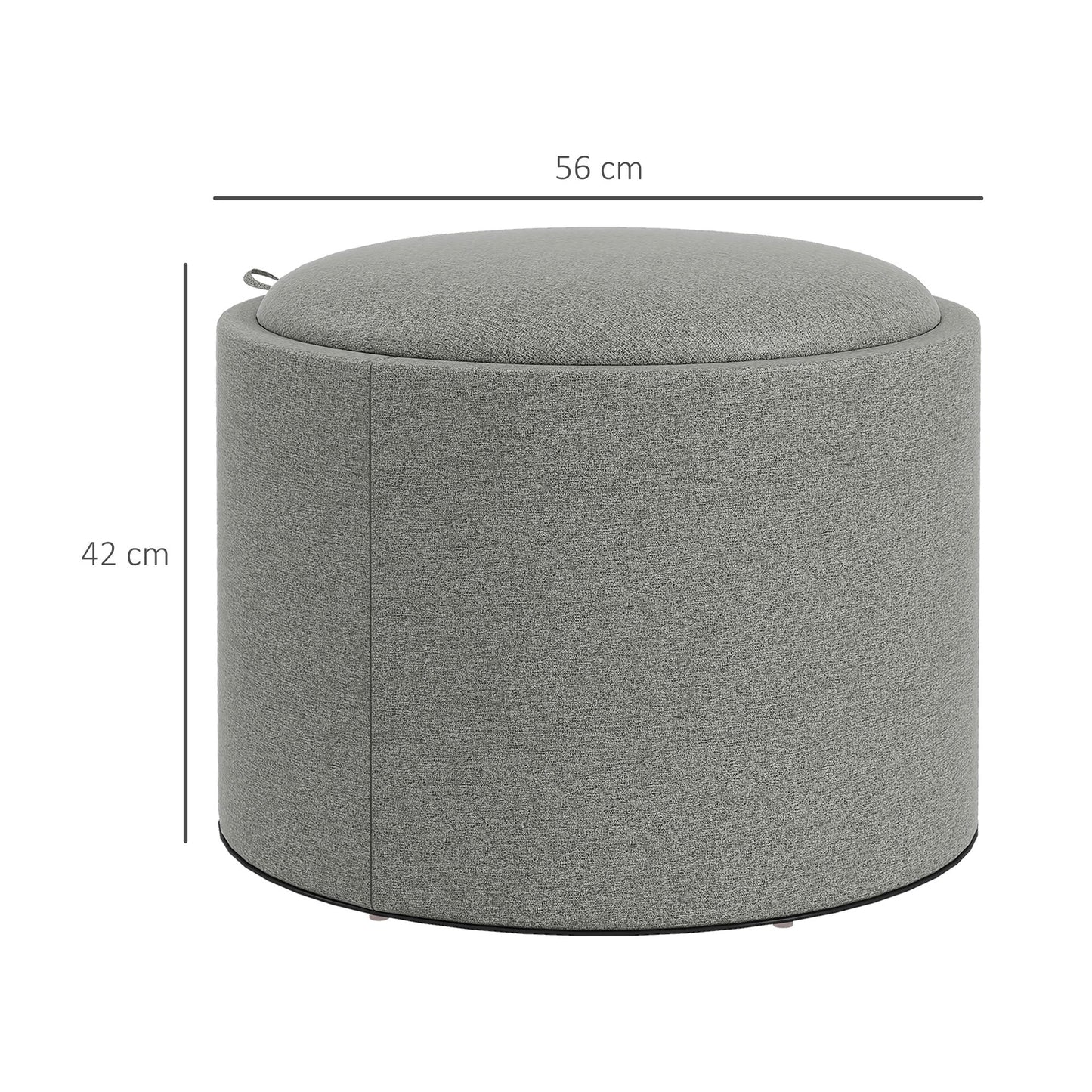 Linen Effect Storage Ottoman, 120 kg max, with Flip-Top Tray, in MDF, 56x56x42 cm, Grey
