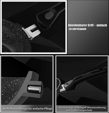 14 pcs, cookware set, black, removeable handle, marble coated, glass lids, ROYALTYLINE ES2014M-BK