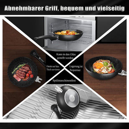 14 pcs, cookware set, black, removeable handle, marble coated, glass lids, ROYALTYLINE ES2014M-BK