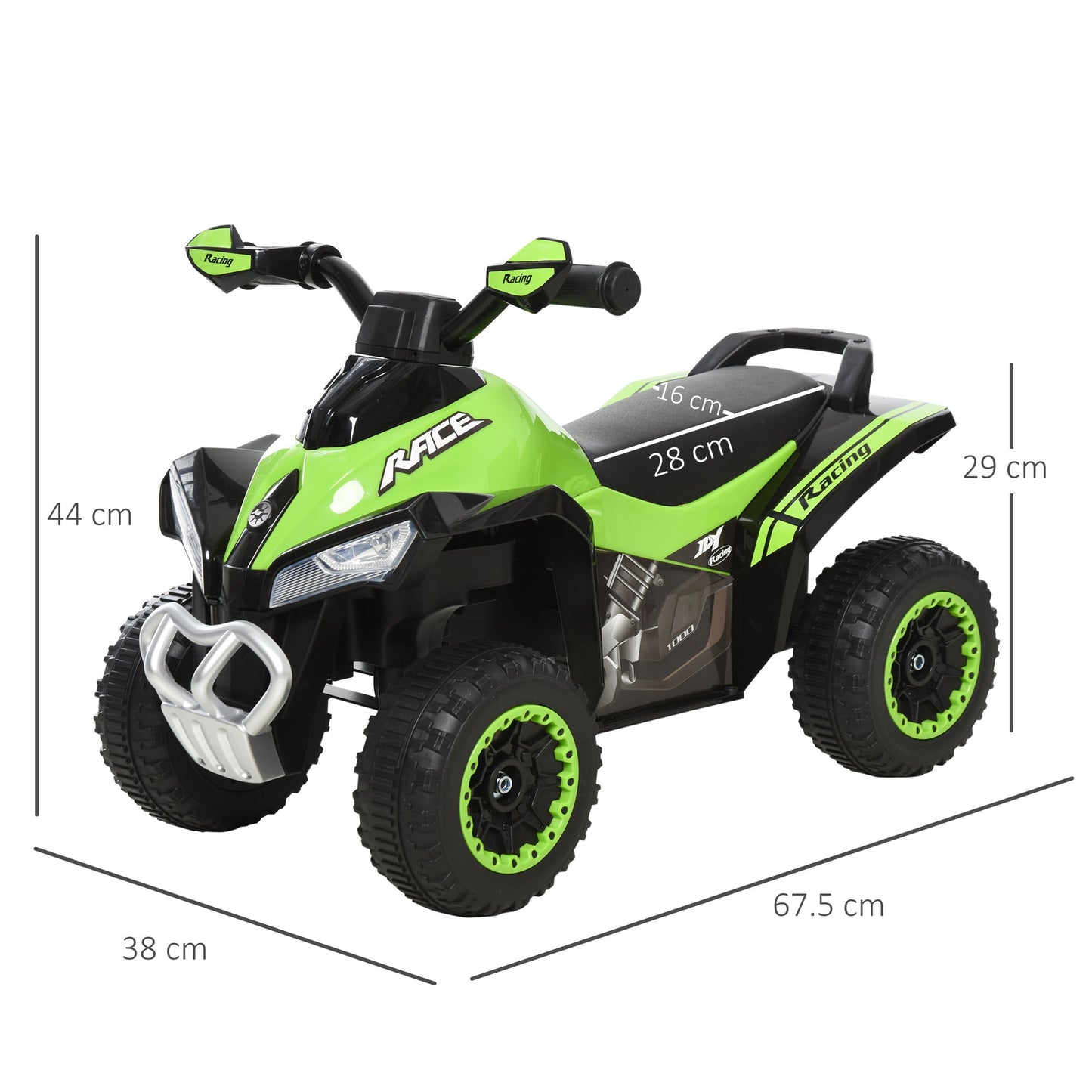 Quad for Children 18-36 Months Manual Push with Integrated Sounds, in PP and Metal, 44x67. 5x38 cm, Green