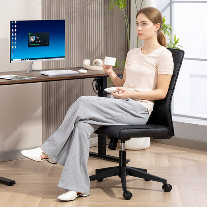 Ergonomic Office Chair with Curved Backrest, Adjustable PU Leather and Steel, 58x53x97-107 cm, Black