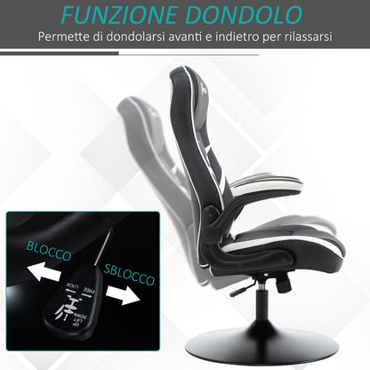 Ergonomic Office Gaming Chair, Adjustable Height, Fixed Base, Folding Armrests, Black and White