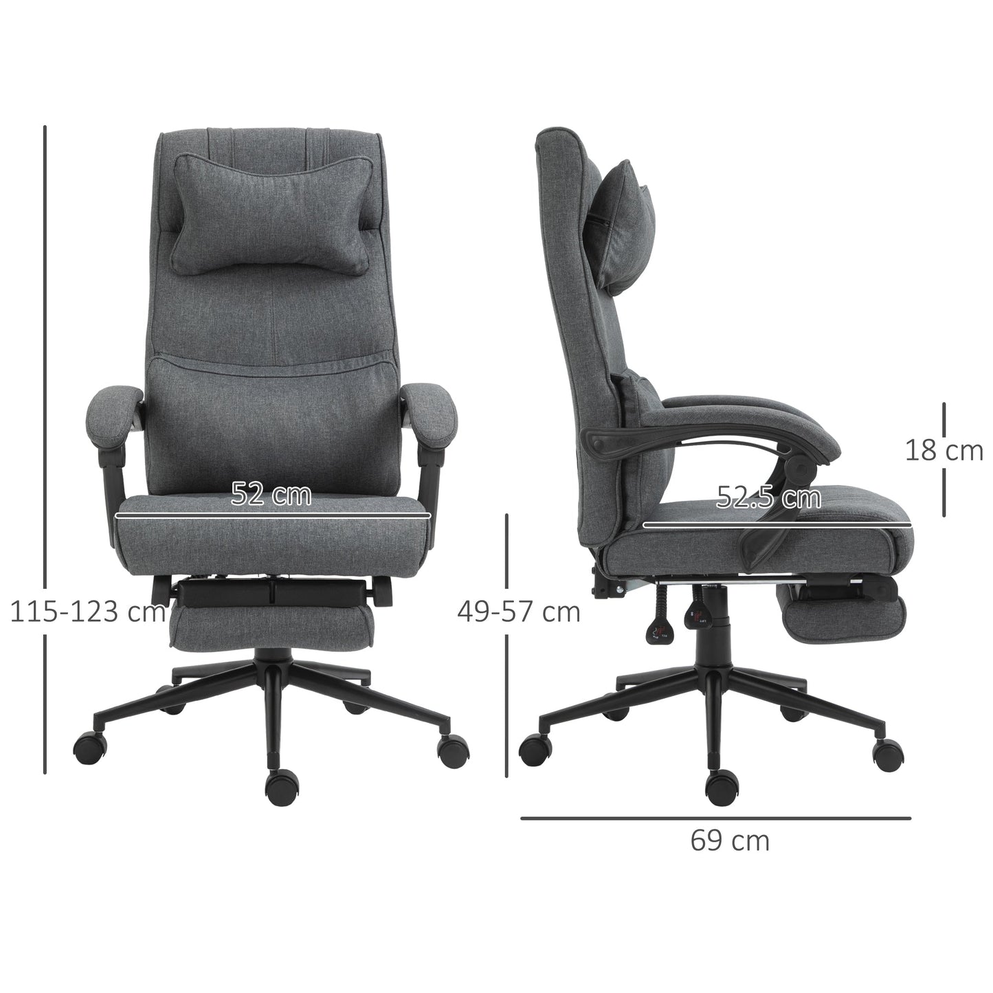 Ergonomic office chair with adjustable height with armrests and footrests, 66x70x115-123 cm, Grey