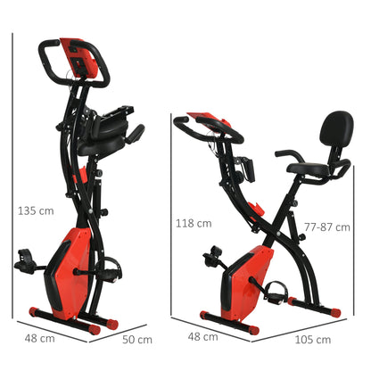 Folding Exercise Bike, 8 Level Adjustable Magnetic Resistance, Fitness Bike with Heart Rate Sensor, Arm Bands, LCD Screen, Red