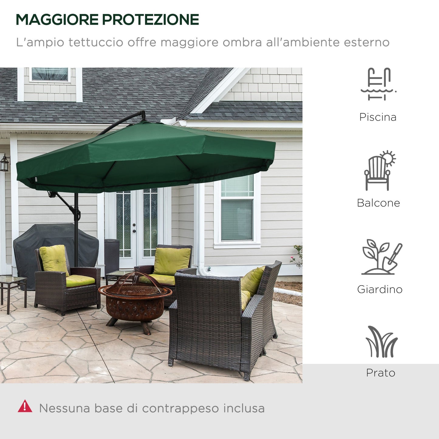 3x3m Garden Umbrella with Mosquito Net, Crank Opening and Cross Base, Green