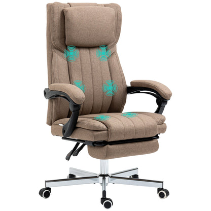 Massage Office Chair with Footrest and Remote Control, in Linen Effect Fabric, 65x61x105-113 cm, Brown