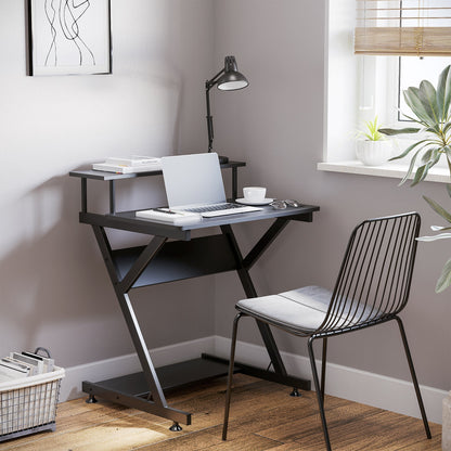 Table PC Room Road with raised monitor shelf, wooden office desk, 70x60x85.5cm - Black