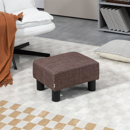 Pouf Footstool in Linen Effect Fabric Padded, 40x30x24cm, Dark Brown