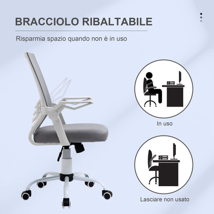 Ergonomic Office Chair with Armrests and Lumbar Support, in Linen Effect Fabric, 62.5x55x94-104 cm, Grey