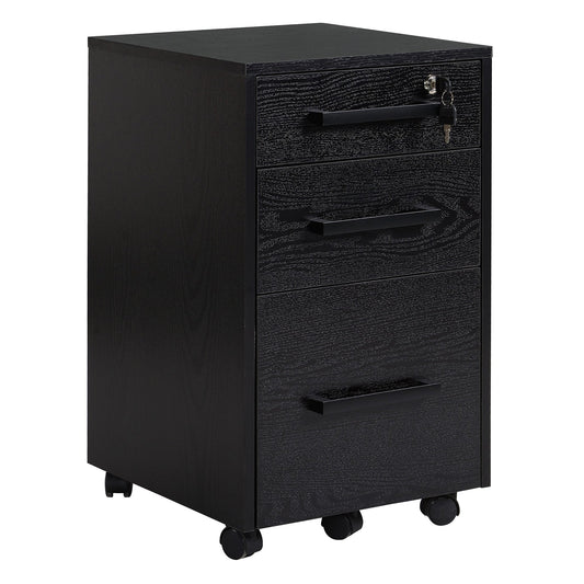 Office File Cabinet with 3 Lockable Drawers, Wooden, Black, 39.2 x 40 x 65.4cm