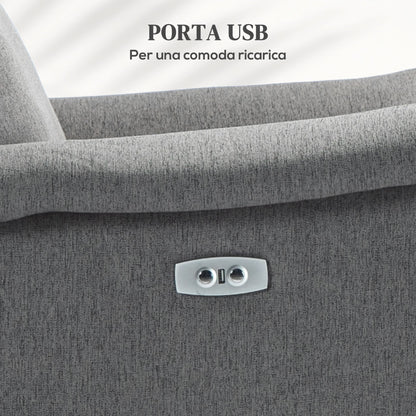 Reclining Chair with Footrest, in Linen Effect Fabric, Wood and Metal, 77x91x106 cm, Dark Grey