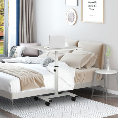 Laptop Table Height Adjustable with Wheels, 60x40x52.5-84cm, White