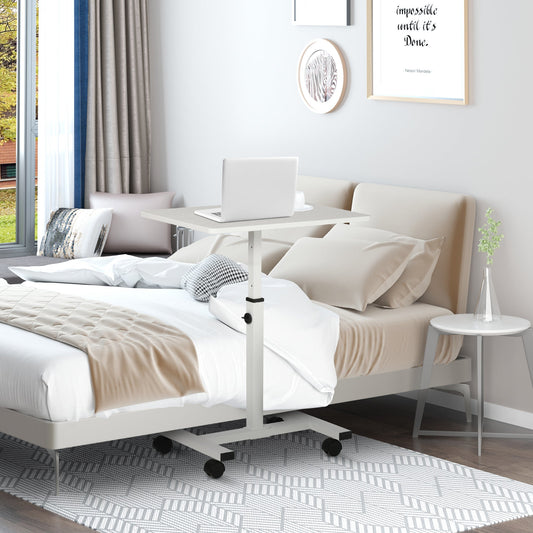 Laptop Table Height Adjustable with Wheels, 60x40x52.5-84cm, White
