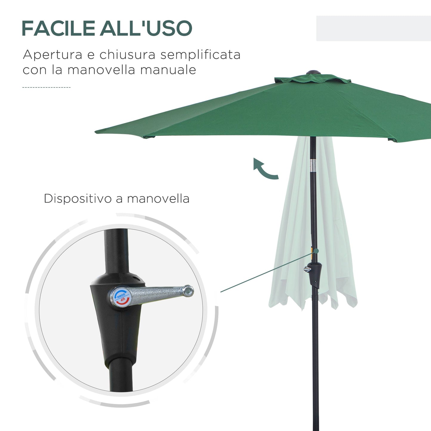 2.6x2.4m Garden Umbrella with Tilting Head, in Aluminum and Polyester, Dark Green and Black