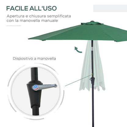 2.6x2.4m Garden Umbrella with Tilting Head, in Aluminum and Polyester, Dark Green and Black