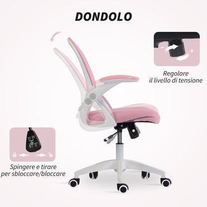 Ergonomic and Adjustable Office Chair with Mesh Backrest and Padded Seat, 65.5x61.5x88-97.5 cm, Pink