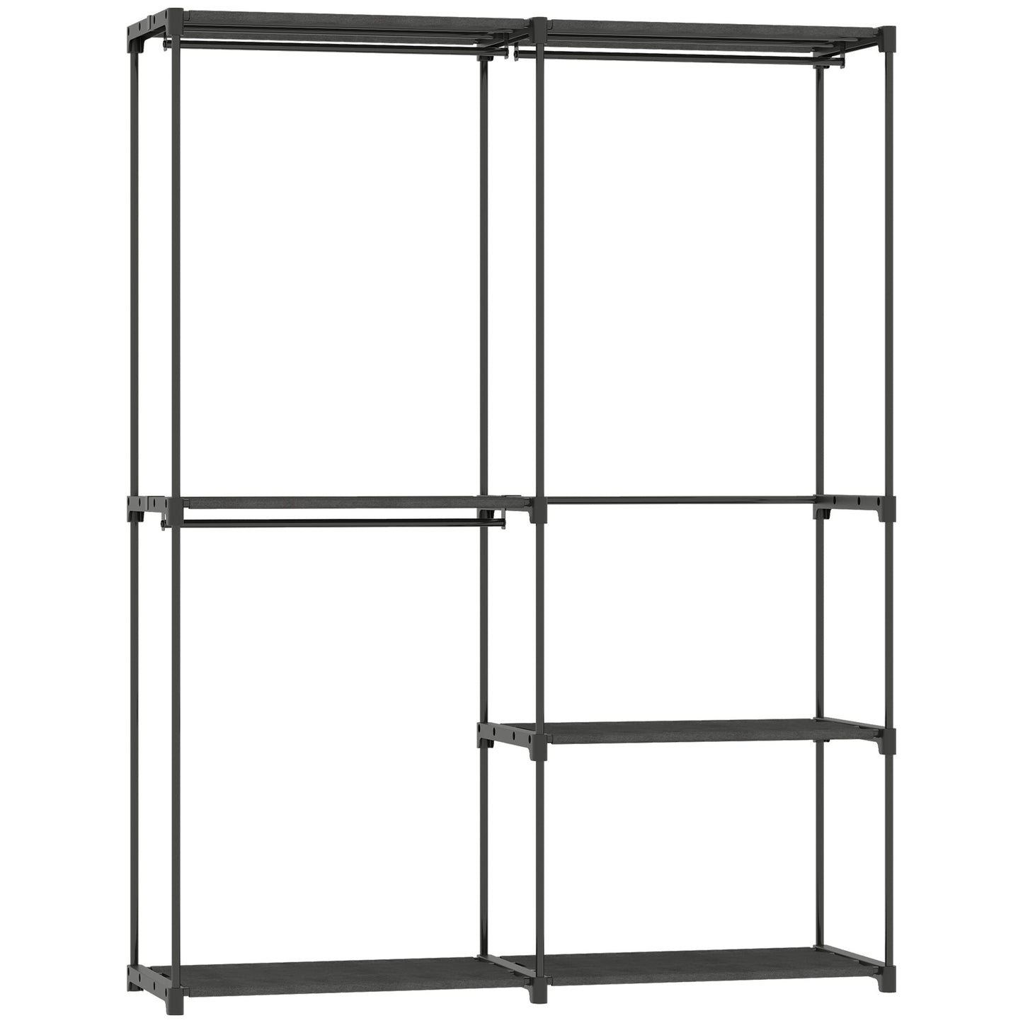 Wardrobe with 2 Rods and 4 Shelves, in Non-Woven Fabric, Plastic and Steel, 142x43x185 cm,