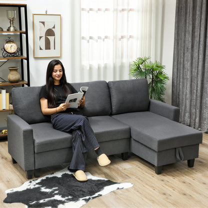 3-Seater Sofa Bed with Chaise and Storage Space, Linen-Effect Fabric, 197x129x85 cm, Charcoal Grey