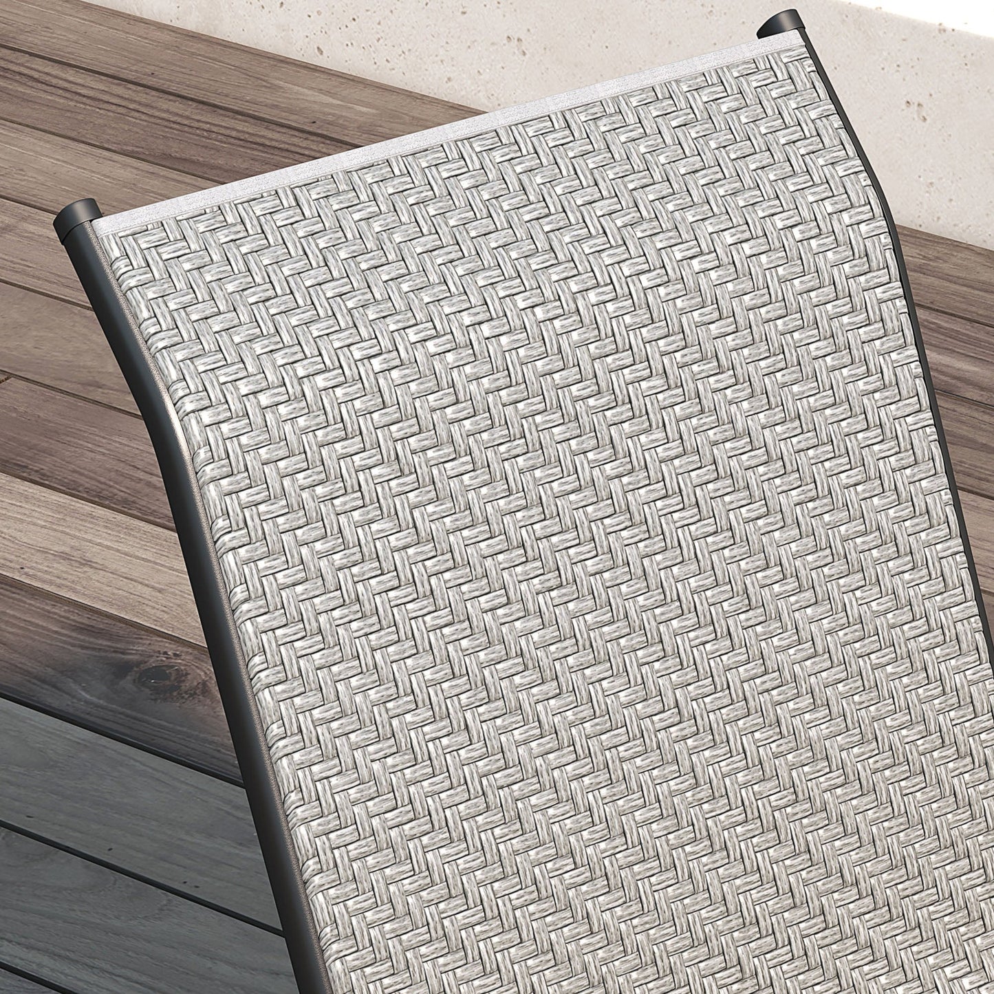 Set of 4 Stackable Garden Chairs with Armrests in PE Rattan and Steel, Grey