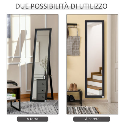 Floor and Wall Mirror with Folding Stand and MDF Frame, 37x48x152cm, Black