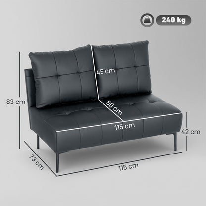 2-Seater Faux Leather Sofa with Armrests and Button Quilting, 115x73x83 cm, Black