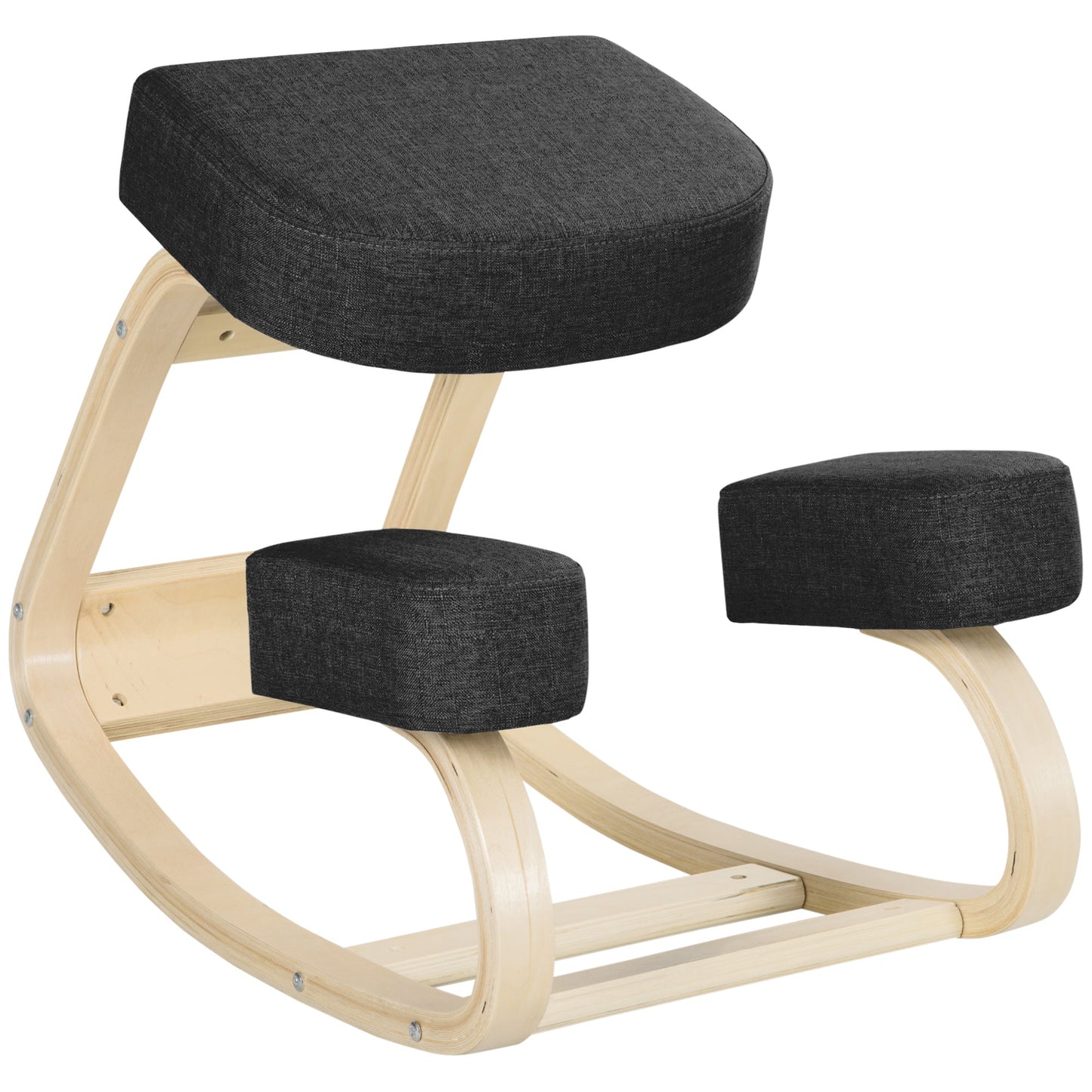 Ergonomic Kneeling Chair in Birch Wood and Cushion, 51x69x58cm, Black