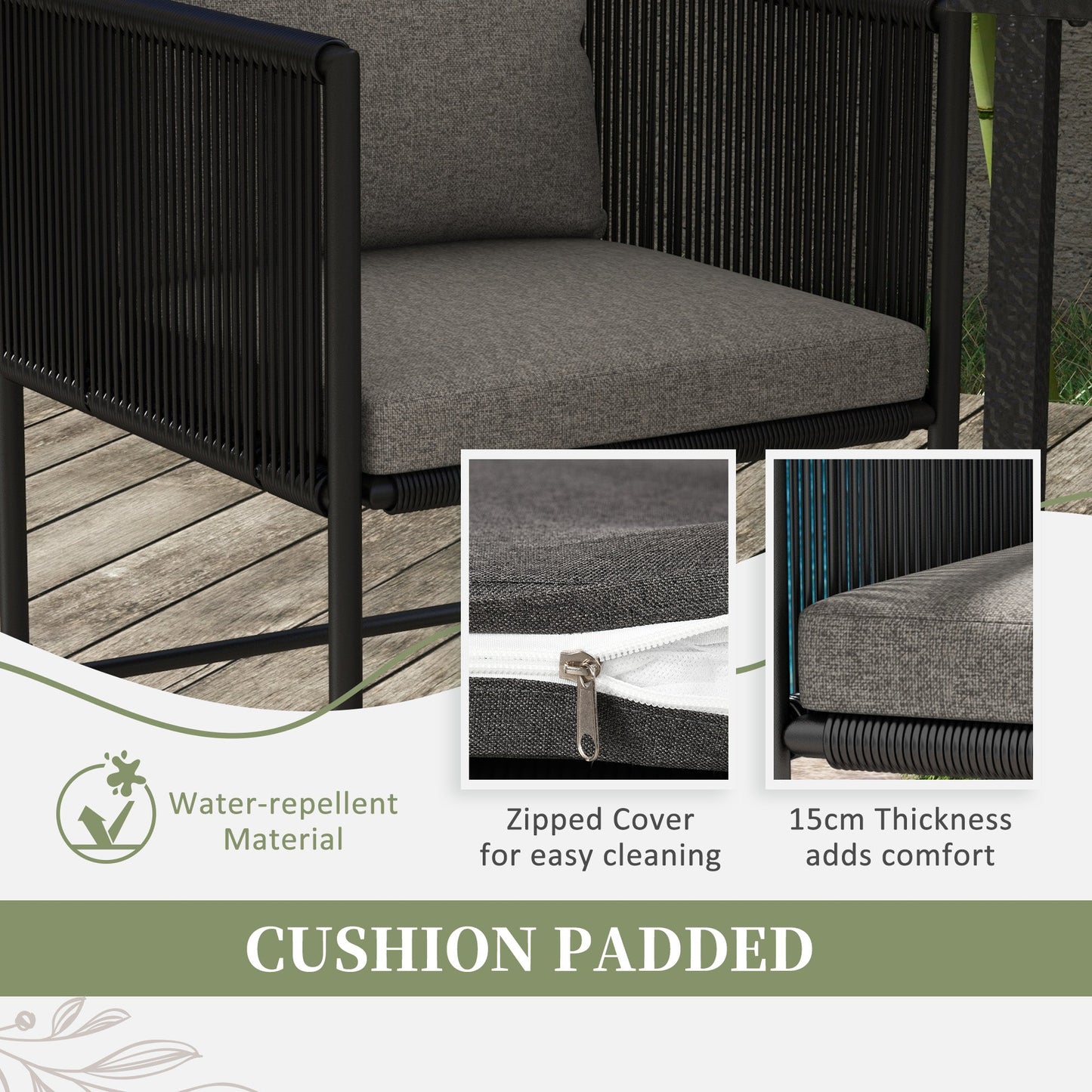 3-Piece Rattan Garden Set with 2 Chairs 50x51.5x67 cm and Table 110x60x75 cm in Composite Wood