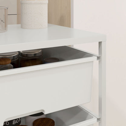 Multipurpose Trolley with 3 Removable Baskets and Wheels for Kitchen and Office in Steel and PP, White