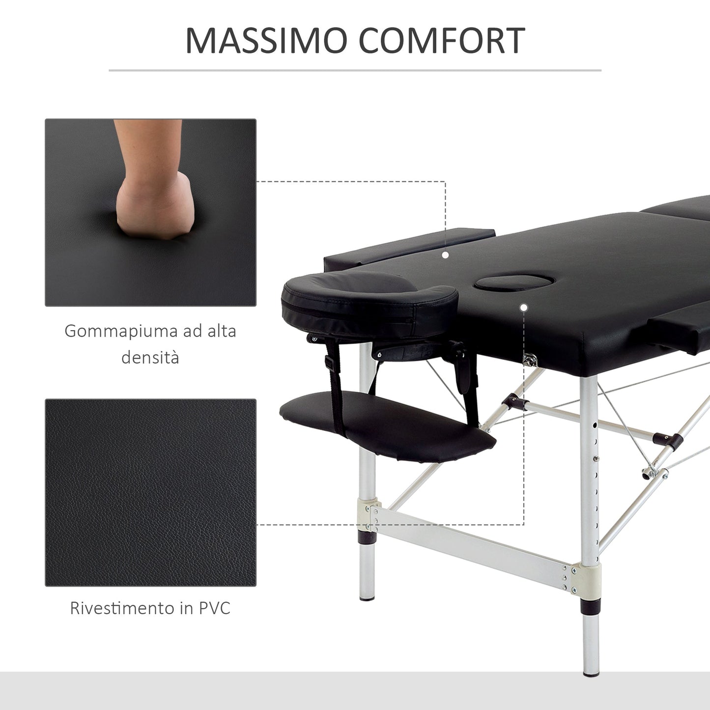 Professional Foldable Massage Table, Massage Table with Adjustable Height and Carrying Bag for Beautician and Therapist, Black