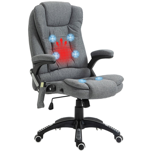 6-Point Vibration Massage Office Chair with Rocking Function and Heat, Reclining Office Chair with Adjustable Height, Remote Control and Side Pocket in Fabric, Grey