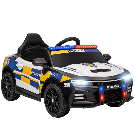 Electric Police Car for Kids with Remote Control, Horn and Built-in Music, 96x60x45 cm