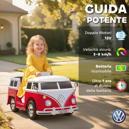 Volkswagen T1 Licensed Children's Electric Ride-On Car with MP3 Player, Metal and PP, 89x49x41.5 cm, Red