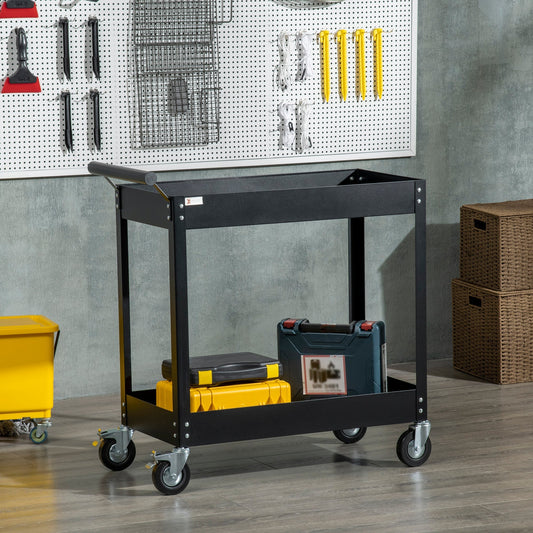 Black Garage Tool Trolley with 2 steel shelves | 84.5x38x84cm