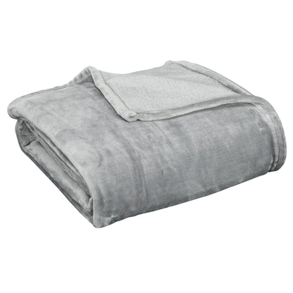 Grey 330 GSM Reversible Flannel Blanket for Indoor and Outdoor Use, 203x152x0.5 cm, Grey