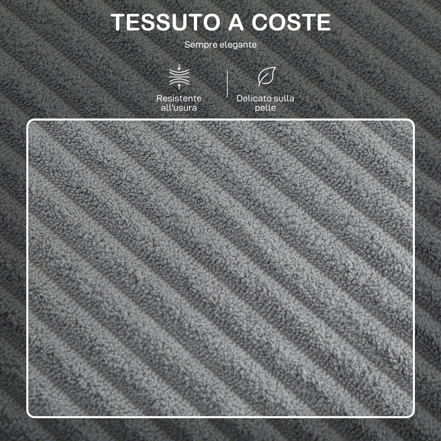 3-Seater Modular Sofa with Storage Pouf in Corduroy, 196x139x85 cm, Light Grey