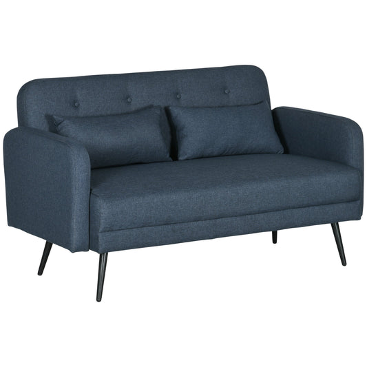 2-Seater Sofa with Fabric Upholstery and 2 Cushions, 135x74x82cm, Dark Blue