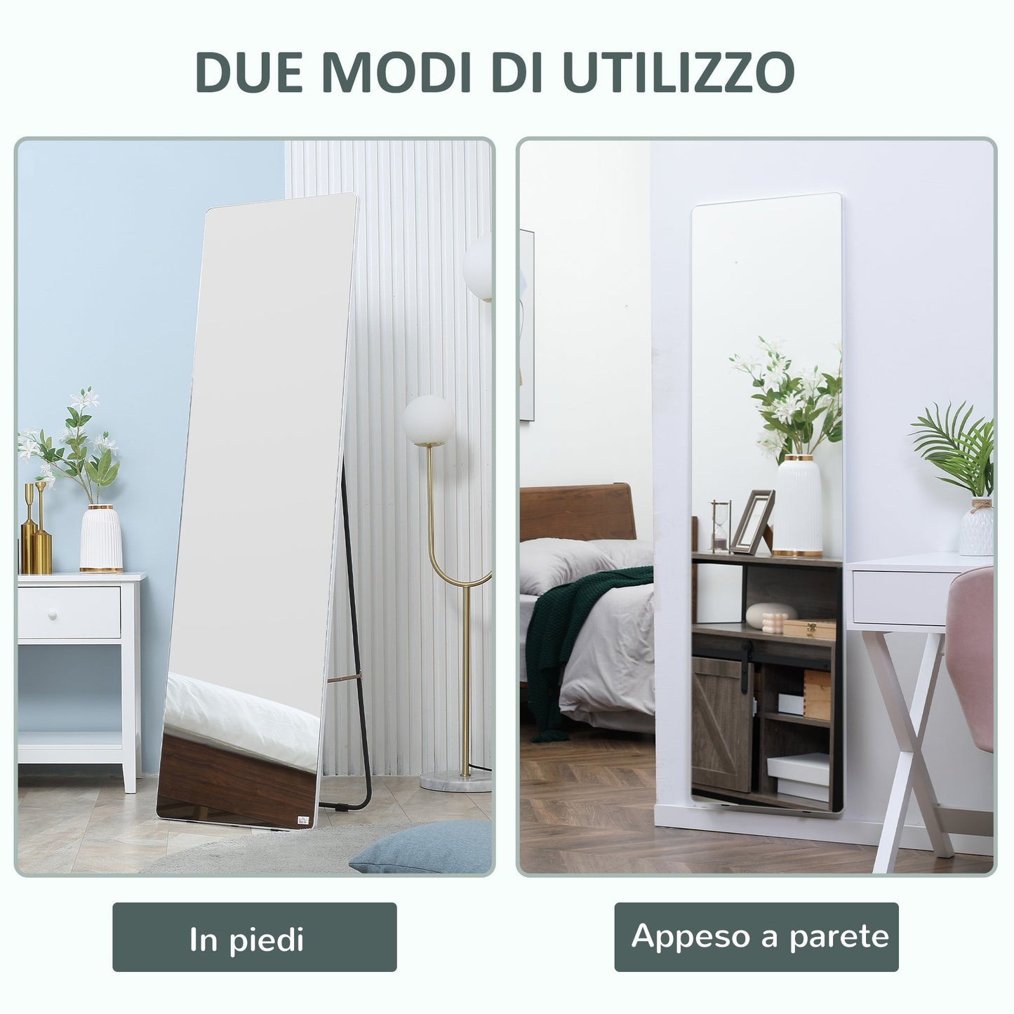 Floor and Wall Mirror with Aluminum Frame for Bedroom, Entrance and Bathroom, 45x37x158.5cm